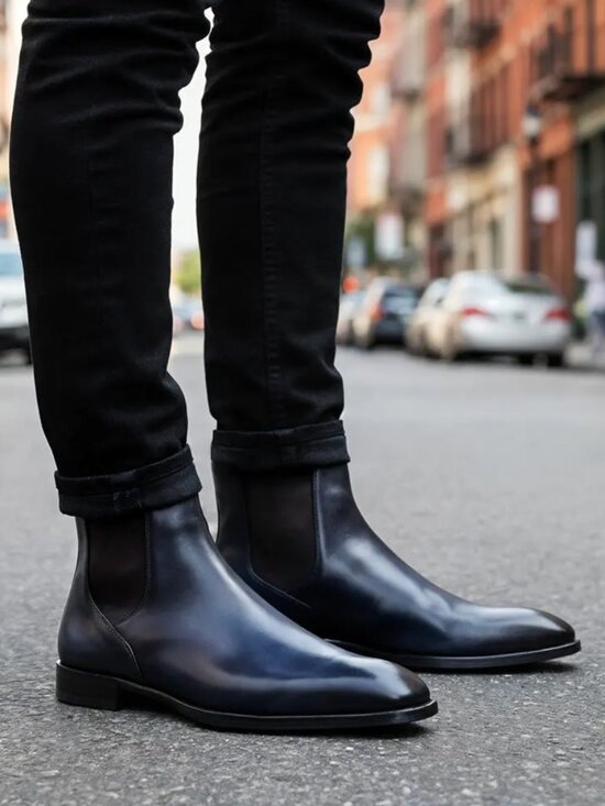 Gifennse NEW Men\'s handmade leather Chelsea Boots In Black Size 8.5 main image 4